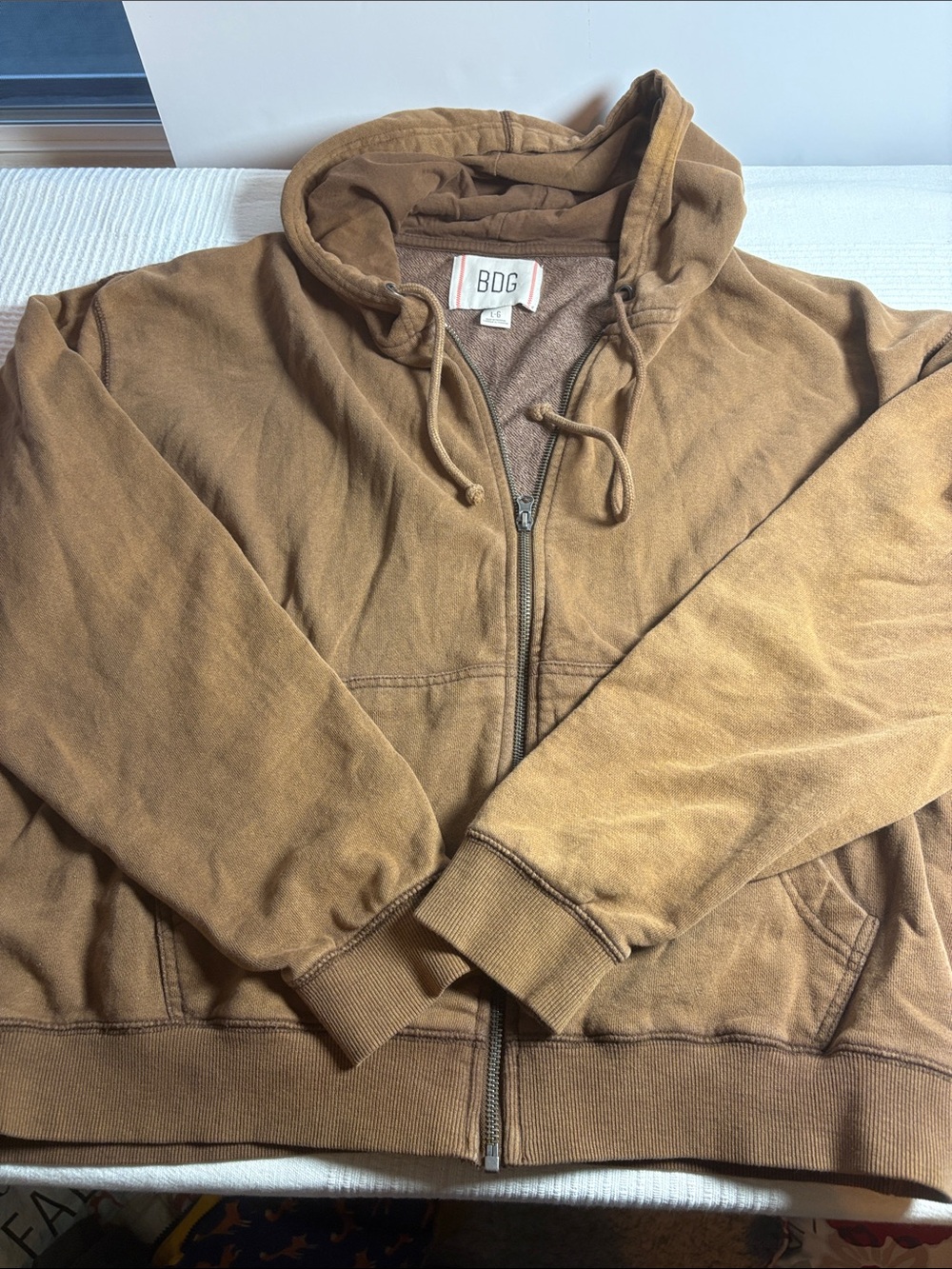 BDG Men’s Tan/Brown Zip-Up Hooded Sweatshirt